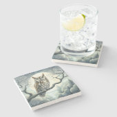 Waterverf Art Screech Uil Stenen Onderzetter (Zijkant)