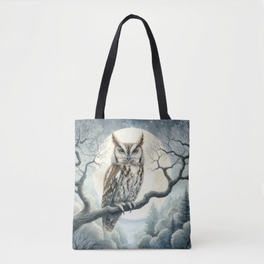 Waterverf Art Screech Uil Tote Bag (Voorkant)
