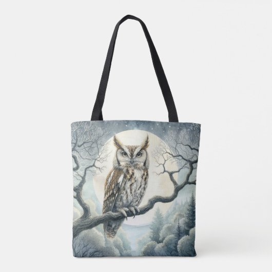 Waterverf Art Screech Uil Tote Bag (Achterkant)