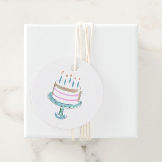 Waterverf Art Verjaardagstaart Kaarsen Zoet Bedankjes Labels (In situ)
