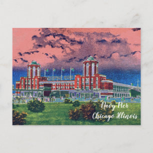 Waterverf Art Windy City van Navy Pier Chicago 192 Briefkaart