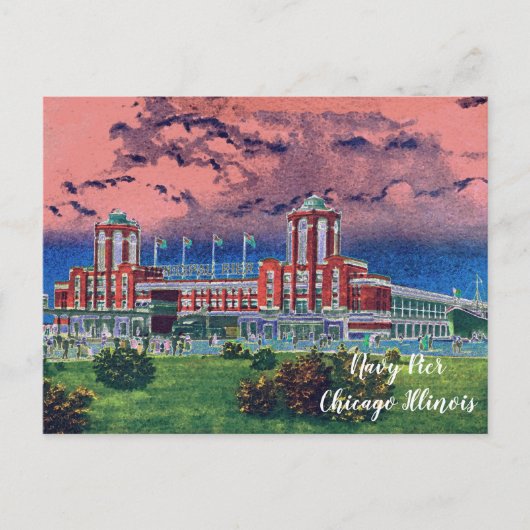 Waterverf Art Windy City van Navy Pier Chicago 192 Briefkaart (Voorkant)