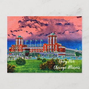 Waterverf Art Windy City van Navy Pier Chicago 192 Briefkaart