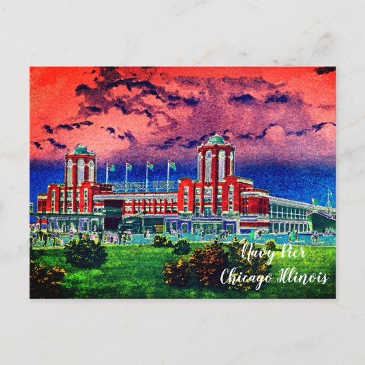 Waterverf Art Windy City van Navy Pier Chicago 192 Briefkaart (Voorkant)