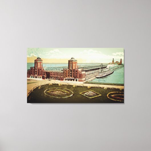 Waterverf Art Windy City van Navy Pier Chicago 192 Canvas Afdruk (Voorkant)
