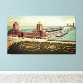 Waterverf Art Windy City van Navy Pier Chicago 192 Canvas Afdruk (Insitu (Houten vloer))