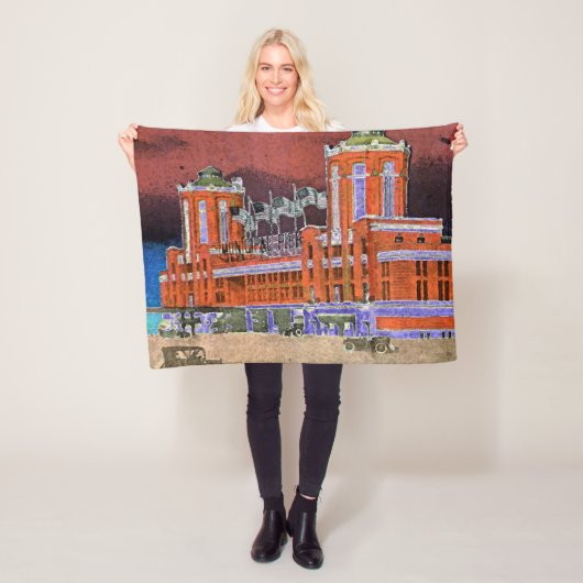 Waterverf Art Windy City van Navy Pier Chicago 192 Fleece Deken (In situ)