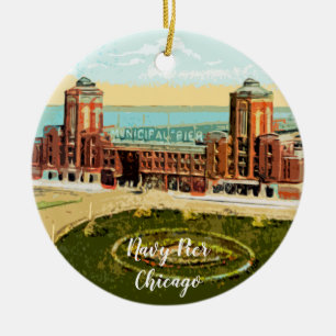 Waterverf Art Windy City van Navy Pier Chicago 192 Keramisch Ornament