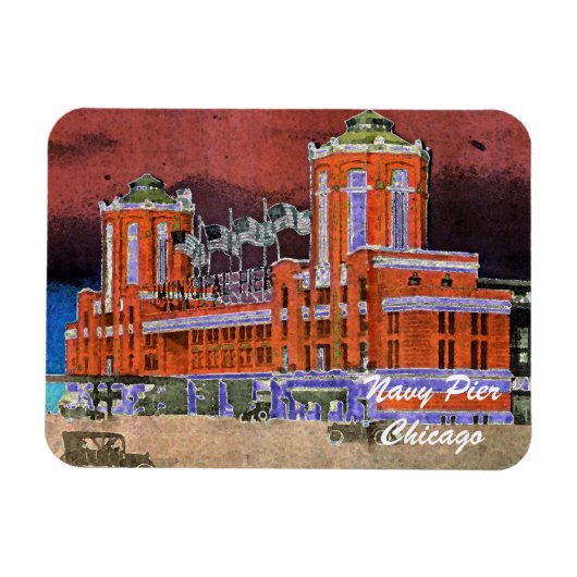 Waterverf Art Windy City van Navy Pier Chicago 192 Magneet (Horizontaal)