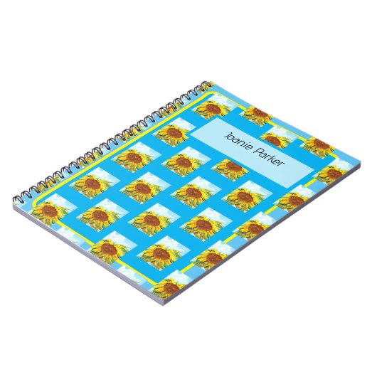 Waterverf Art Zonnebloempatroon Goud, Bruin, Blauw Notitieboek (Linkerzijde)