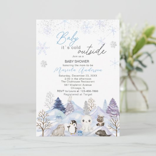 Waterverf Artic baby is koud buiten Baby shower Kaart (Staand voorkant)