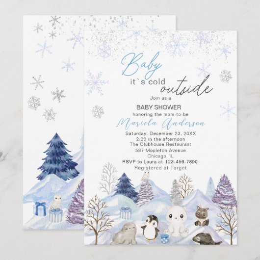 Waterverf Artic baby is koud buiten Baby shower Kaart (Voorkant / Achterkant)