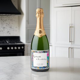 Waterverf Artistic Flowers ELK verjaardagsfeestje Sparkling Wijnetiket