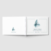 Waterverf artistiek blauw op witte zeilboot gastenboek (Volledig)