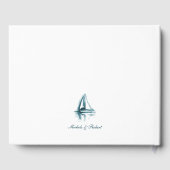 Waterverf artistiek blauw op witte zeilboot gastenboek (Achterkant)