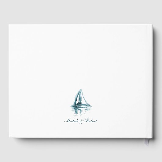 Waterverf artistiek blauw op witte zeilboot gastenboek (Achterkant)