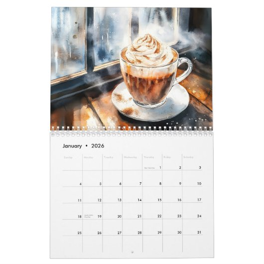 Waterverf Artistieke Koffieliefhebbers Momenten Kalender (Jan 2026)