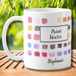 Waterverf artistieke naam Verf water kleurig Koffiemok<br><div class="desc">Deze mok is versierd met een kleurrijk waterverf patroon. De woorden Verf Water worden toegevoegd en een niet-verfversie van Water staat ook in mijn winkel. Ideaal voor een kunstenaar of iemand die van schilderen houdt. Pas het aan met jouw naam of monogram. Als we ons kunstwerk creëer, vind je dit...</div>