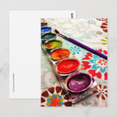 Waterverf artistieke schilderlade en penseel op bl briefkaart (Voorkant / Achterkant)