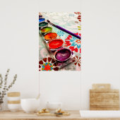 Waterverf artistieke schilderlade en penseel op bl poster (Keuken)