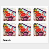 Waterverf artistieke schilderlade en penseel op bl vierkante sticker (Vel)