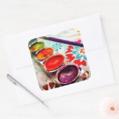 Waterverf artistieke schilderlade en penseel op bl vierkante sticker (Envelop)