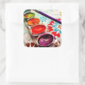 Waterverf artistieke schilderlade en penseel op bl vierkante sticker (Tas)