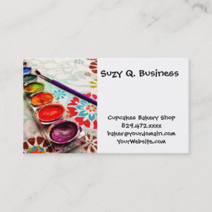 Waterverf artistieke schilderlade en penseel op bl visitekaartje