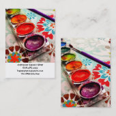 Waterverf artistieke schilderlade en penseel op bl visitekaartje (Voorkant / Achterkant)