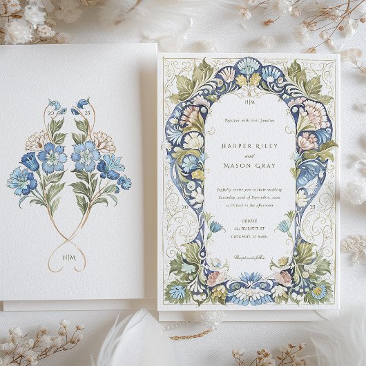 Waterverf Arts & Crafts bruiloft Kaart