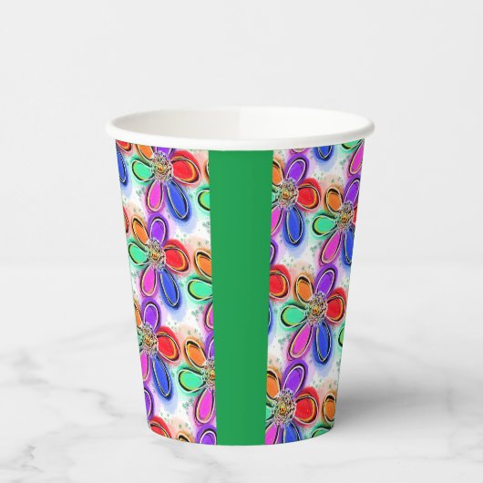 Waterverf Artsy Flowers rood groen Papieren Bekers (Links)