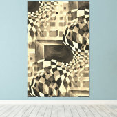  Waterverf Artwork 80-90-serie Chessboard Canvas Afdruk (Insitu (Houten vloer))