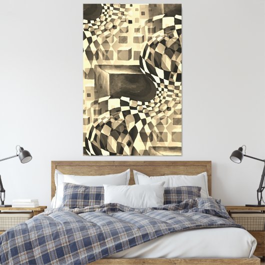  Waterverf Artwork 80-90-serie Chessboard Canvas Afdruk (Insitu (Slaapkamer))