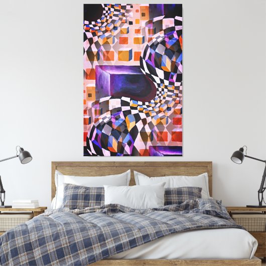  Waterverf Artwork 80-90-serie Chessboard Canvas Afdruk (Insitu (Slaapkamer))