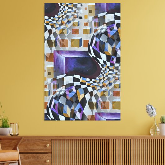 Waterverf Artwork 80-90-serie Chessboard Canvas Afdruk (Insitu (Woonkamer))