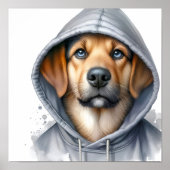 Waterverf Artwork Brown Dog in a Hoodie Poster (Voorkant)