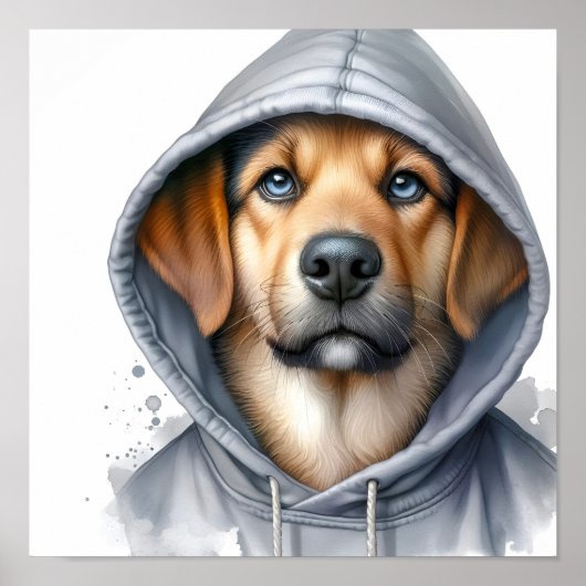 Waterverf Artwork Brown Dog in a Hoodie Poster (Voorkant)