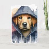 Waterverf Artwork Brown Dog in een Hoodie Splatter Kaart (Voorkant)