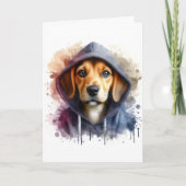 Waterverf Artwork Brown Dog in een Hoodie Splatter Kaart (Voorkant)