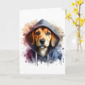 Waterverf Artwork Brown Dog in een Hoodie Splatter Kaart (Gele Bloem)