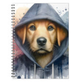 Waterverf Artwork Brown Dog in een Hoodie Splatter Notitieboek (Voorkant)