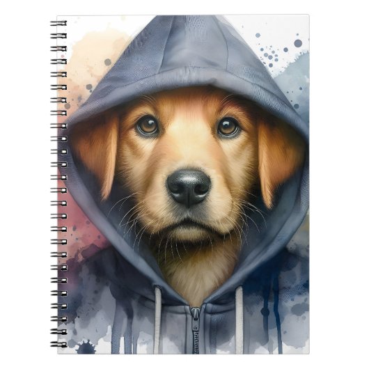 Waterverf Artwork Brown Dog in een Hoodie Splatter Notitieboek (Voorkant)