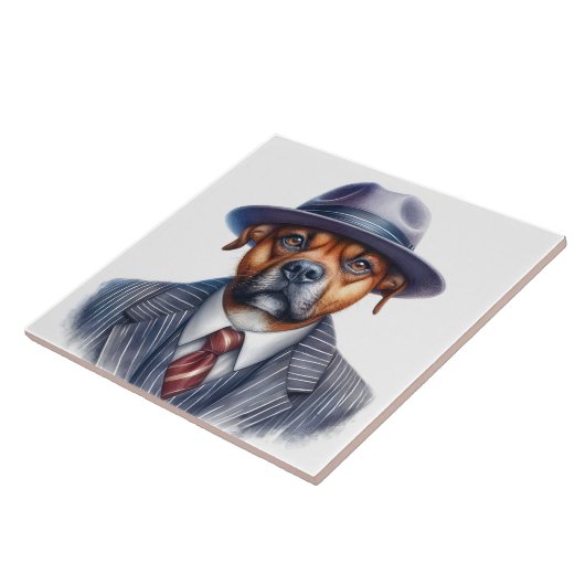 Waterverf Artwork Bruin Hondengangsterpak Tegeltje (Zijkant)