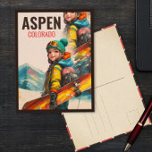 Waterverf Aspen Colorado berg Meisje Briefkaart