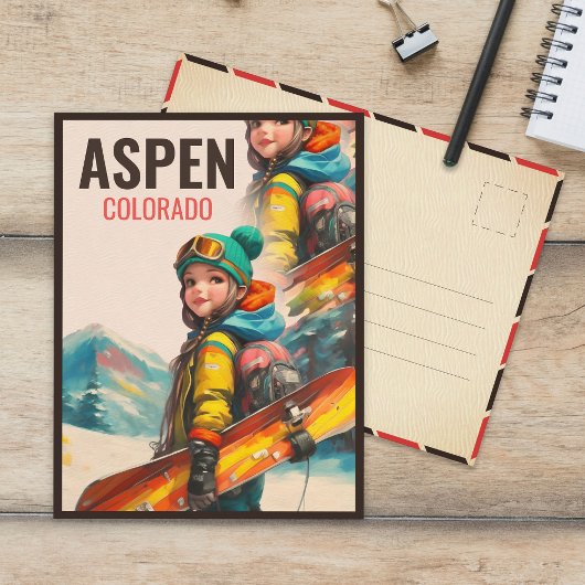 Waterverf Aspen Colorado berg Meisje Briefkaart