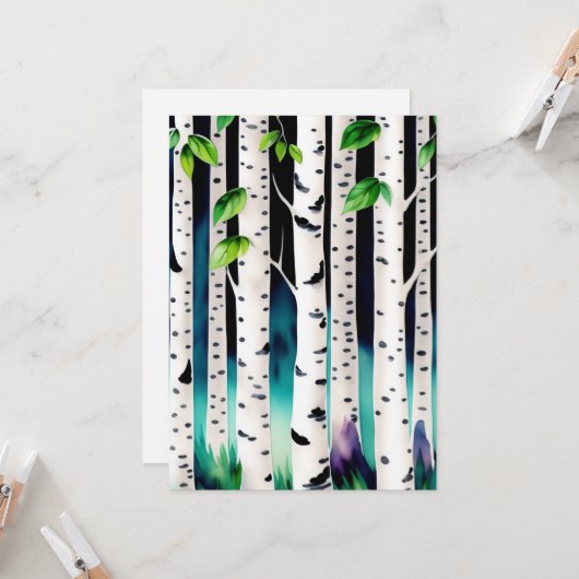 Waterverf Aspen Trees Flat Greeting Kaart (Voorkant / Achterkant in situ)