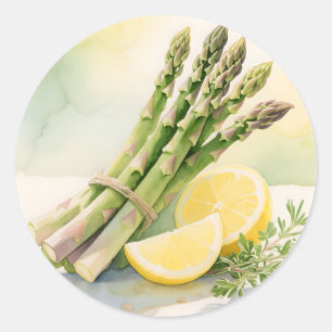 Waterverf Asperge Citroen Ronde Sticker