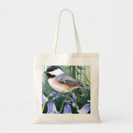 Waterverf Asters en Chickadee Quote Canvas tas
