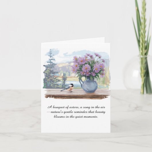 Waterverf Asters en Chickadee Quote Notitiekaartje (Voorkant)