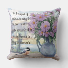 Waterverf Asters en Chickadee Quote Sierkussen